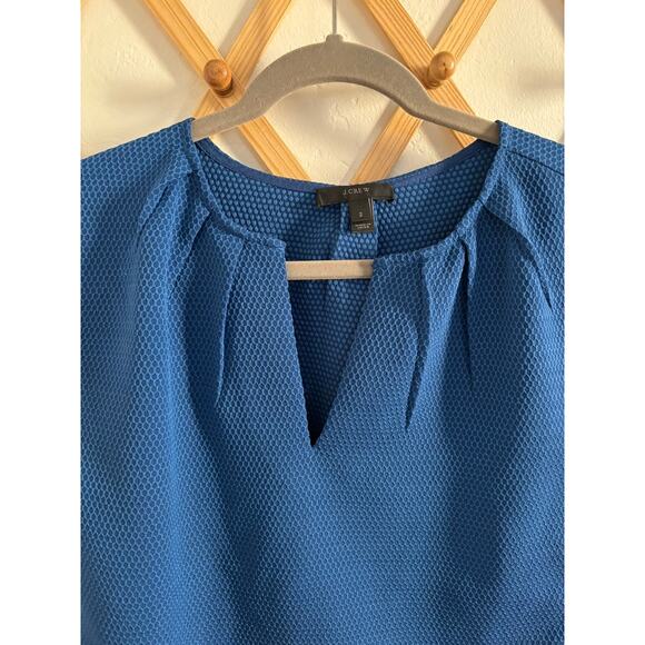 J. Crew Top Women's 2 Honeycomb Cocoon Blouse Blue Short Sleeve Relaxed fit - Picture 4 of 9